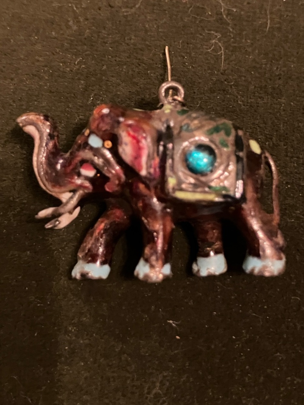 Hand-Painted Sterling Silver  Elephant Pendant- Sterling Silver and turquoise